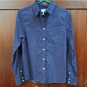 Lands' End Canvas 1963 Woman's Dark Blue Polka Dot Shirt
